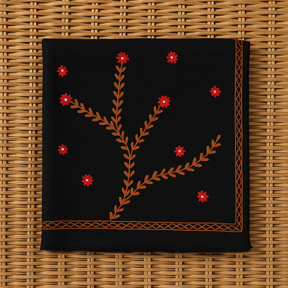 Black Needle Embroidered Pashmina Shawl Handcrafted Floral Elegance
