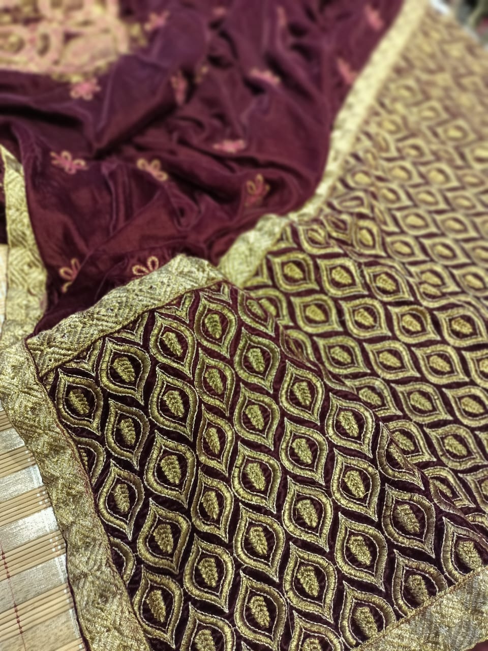 Velvet embroidered shawl