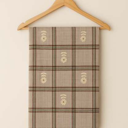 Luxury Gotta Pasted Pashmina Shawl – Beige Checkered with Floral Motifs