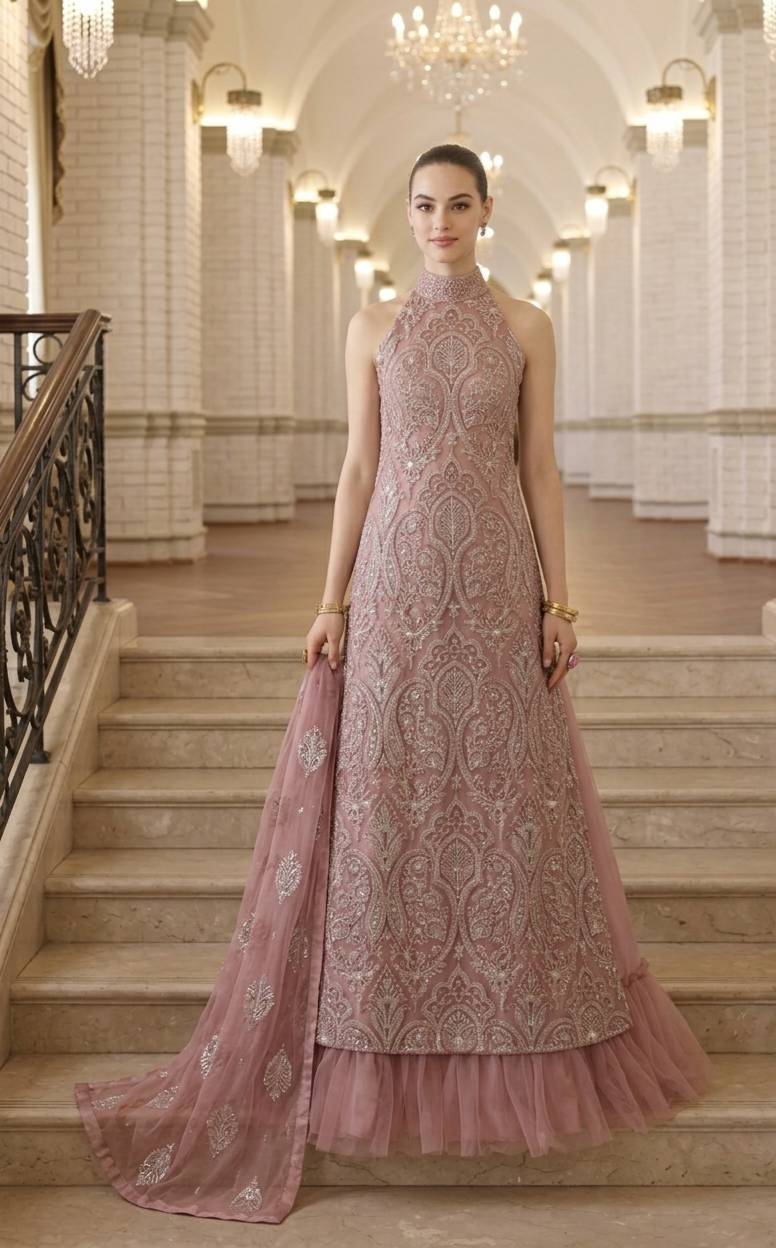 Dusty Pink Paisley Embroidered