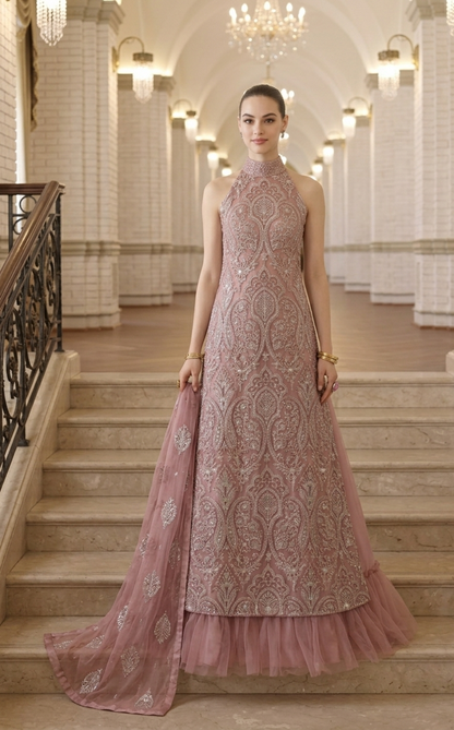 Dusty Pink Paisley Embroidered