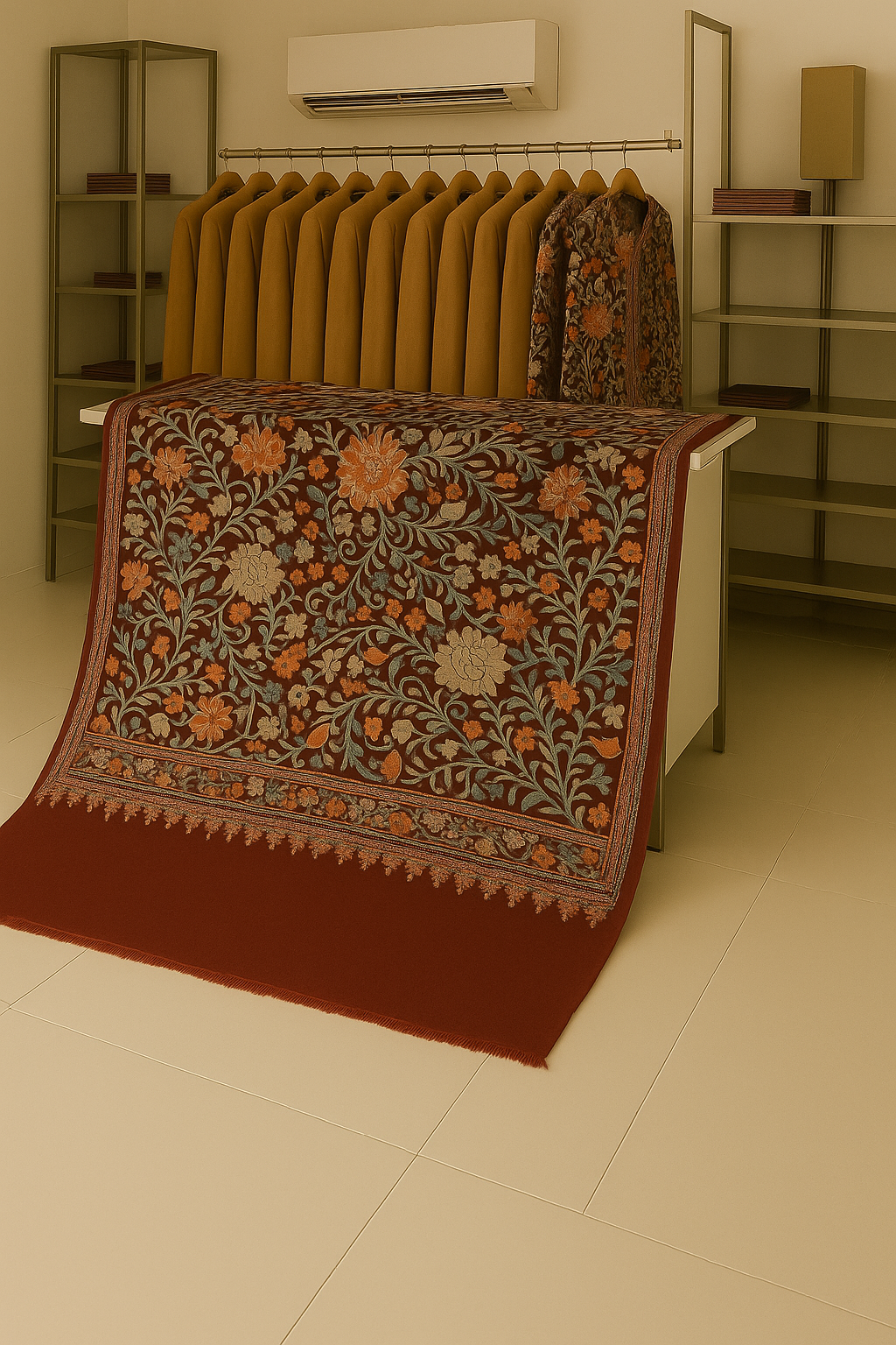 Maroon Pashmina Shawl with Kashmiri Floral Embroidery