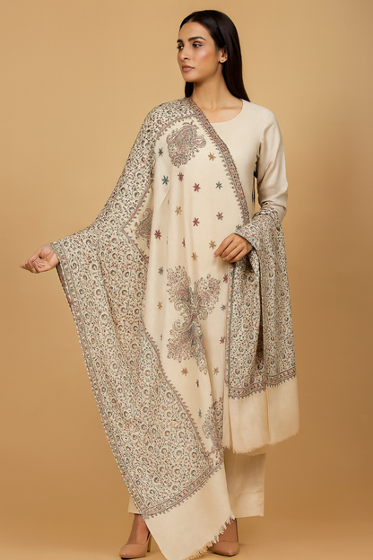 Elegant Kashmiri-Inspired Pashmina Shawl Paisley & Floral Motifs