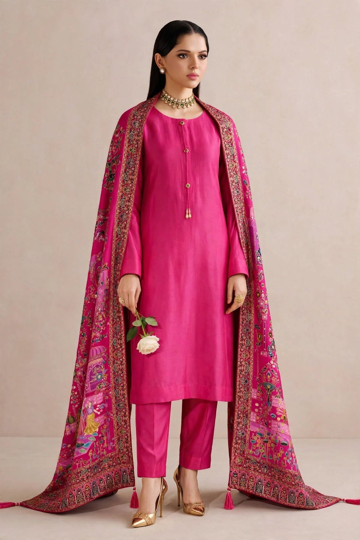 Noor-e-Mehfil Peacocks Dance in Fuchsia Dreams