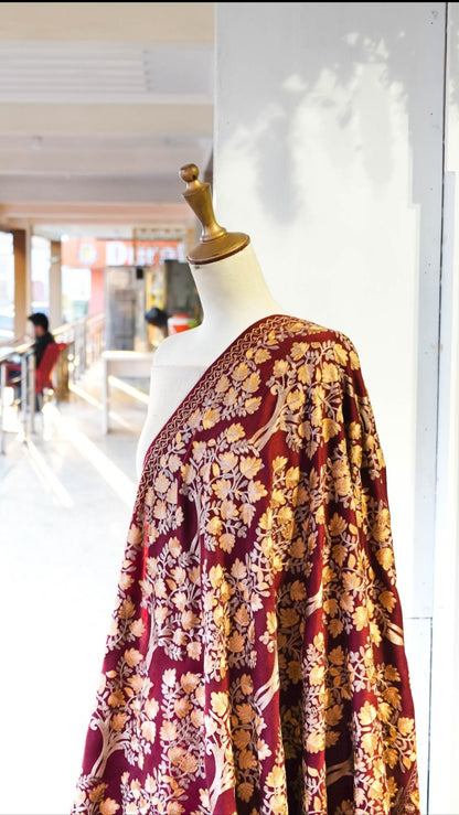 Luxury Pashmina Aar Embroidered Shawl – Maroon & Gold