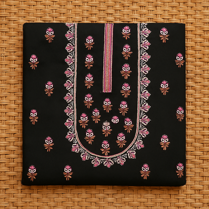 2PC Unstitched Embroidered Lawn Suit – Black & Magenta