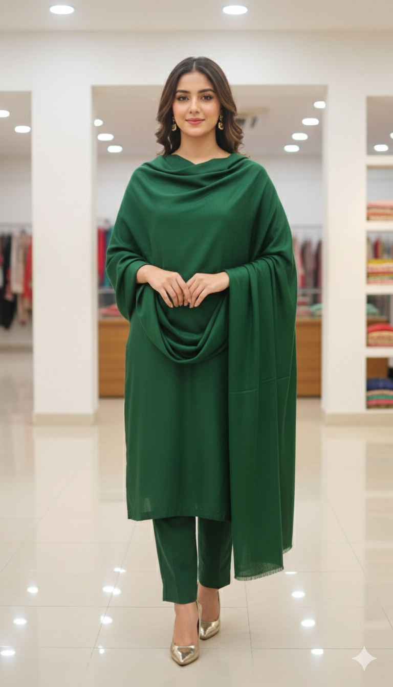 “Classic Green Pashmina Shawl – Soft, Lightweight & Versatile Wrap”