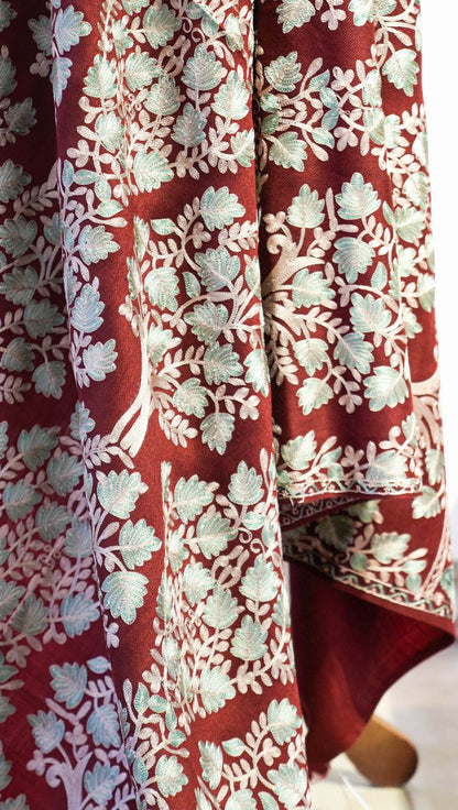 Elegant Maroon Tree Pattern Pashmina Shawl