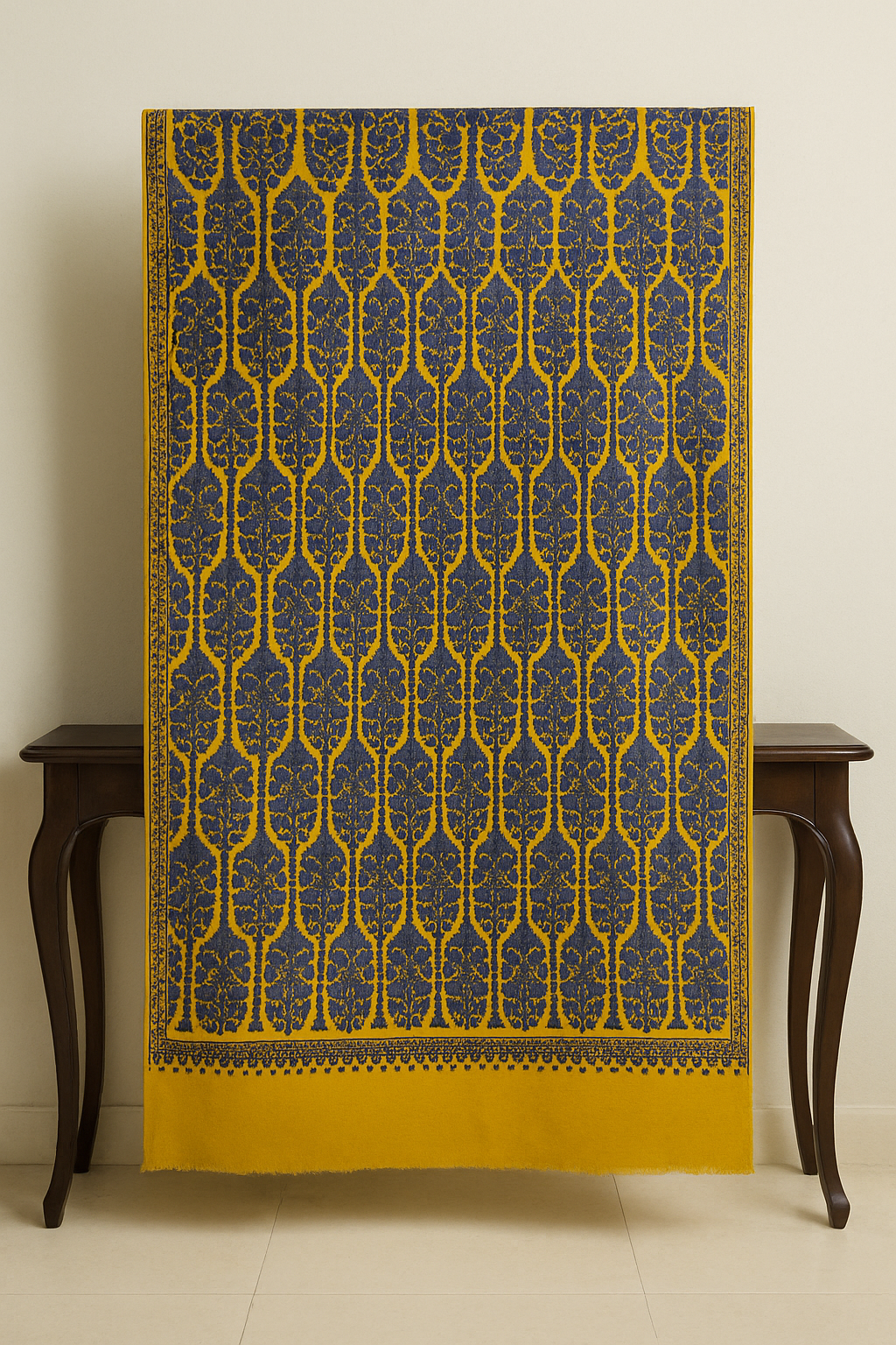 Mustard & Navy Blue Pashmina Aari Embroidered Shawl