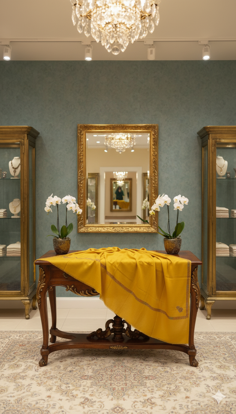 Mustard Pashmina Shawl with Subtle Embroidery