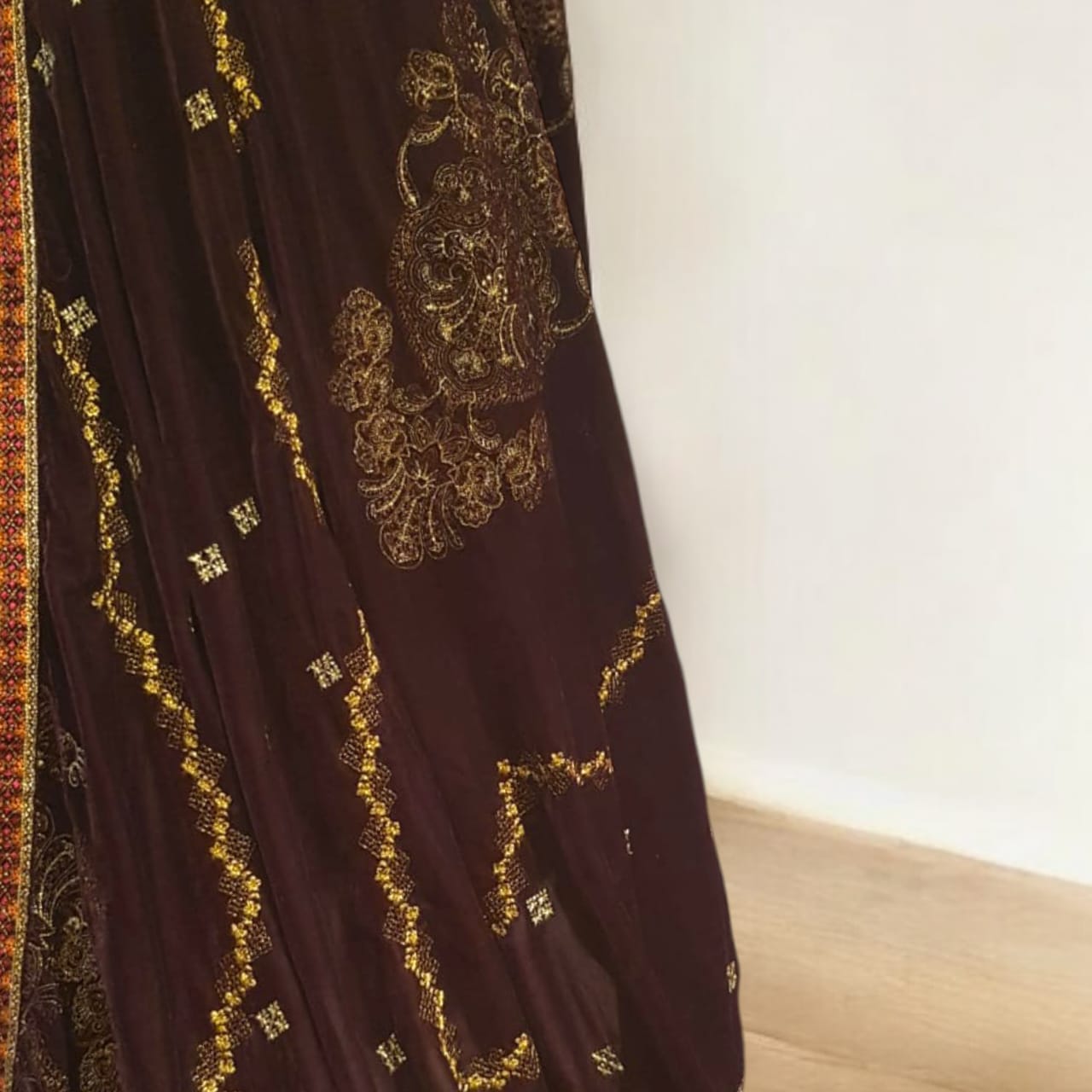 Velvet embroidered shawl