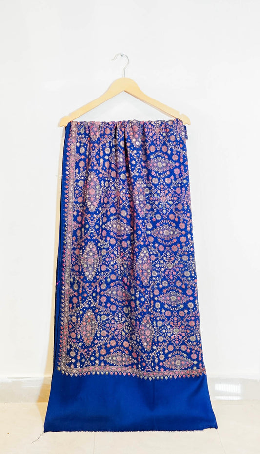 Royal Blue Needle Embroidery Pashmina Shawl Traditional Elegance