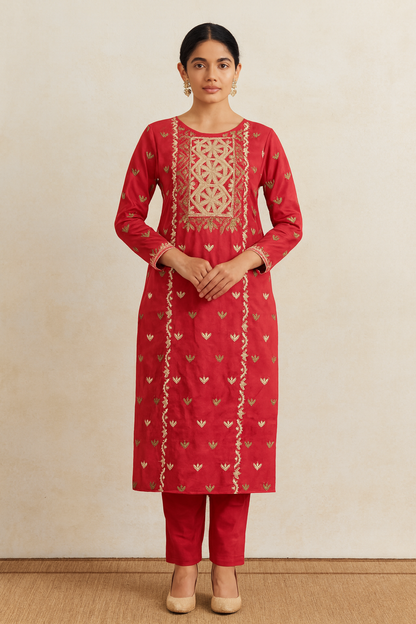 Embroidered Red Unstitched Lawn Shirt – 2PC