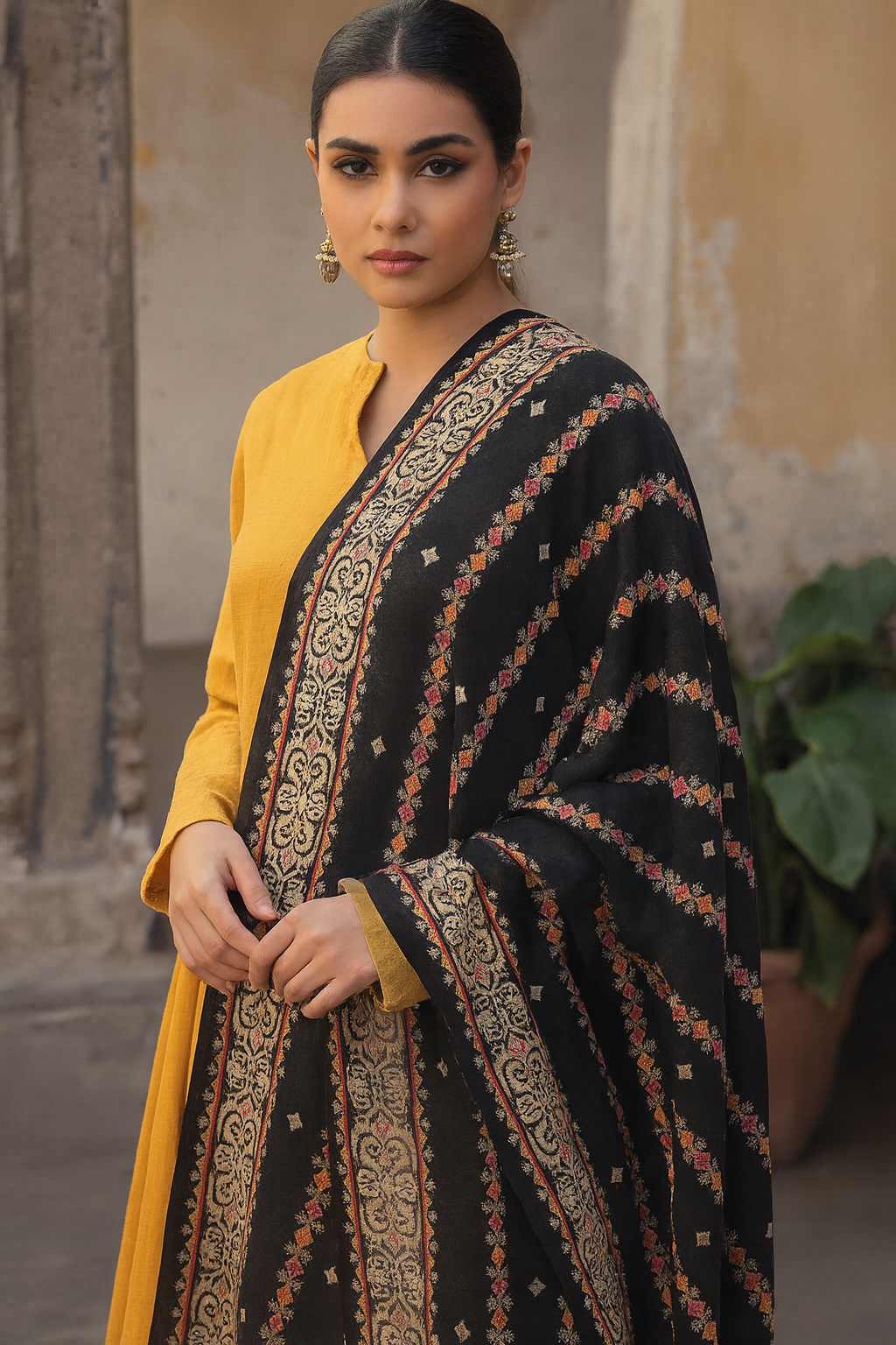 Black Karandi Embroidered Shawl