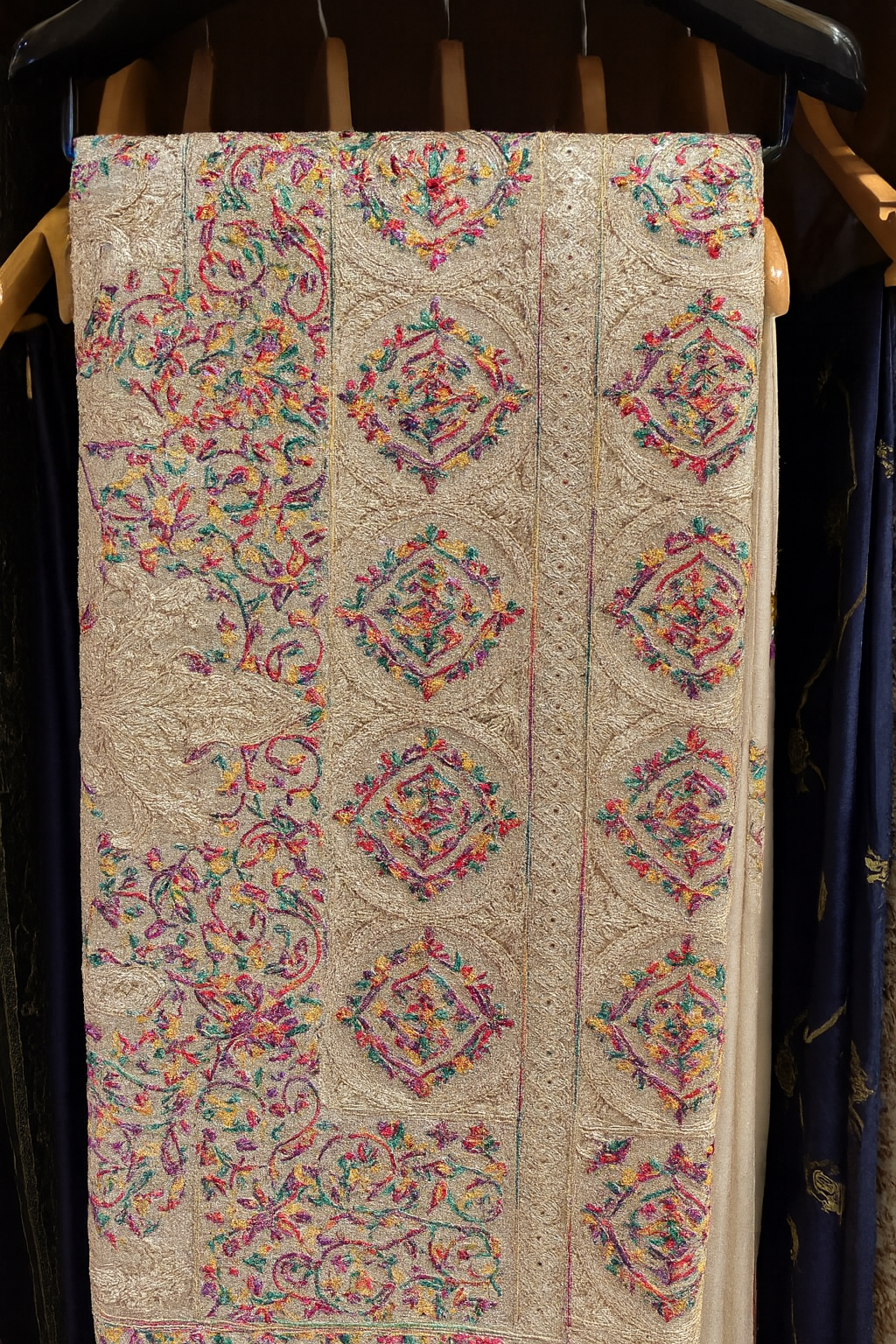 Luxury Multicolor Aari Embroidered Pashmina Shawl