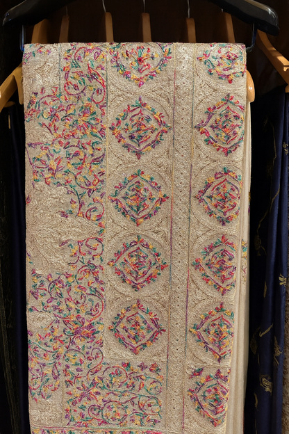 Luxury Multicolor Aari Embroidered Pashmina Shawl