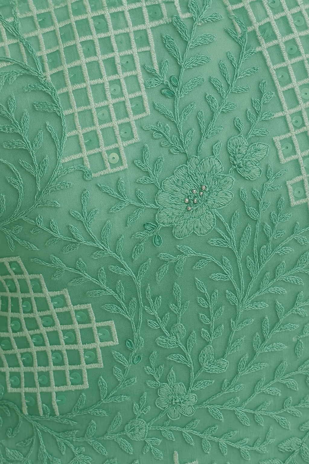 Aqua Green Lawn Embroidered Dupatta