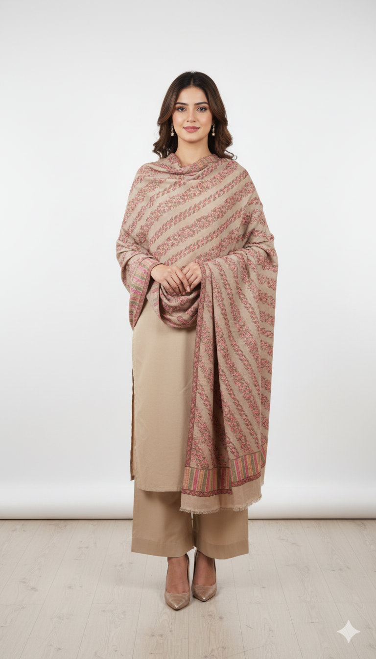 Elegant Karandi Shawl with Intricate Embroidery