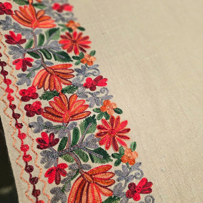 Beige Bloom - Pure Pashmina Aari Embroidered Shawl | Handmade Kashmiri Floral Border