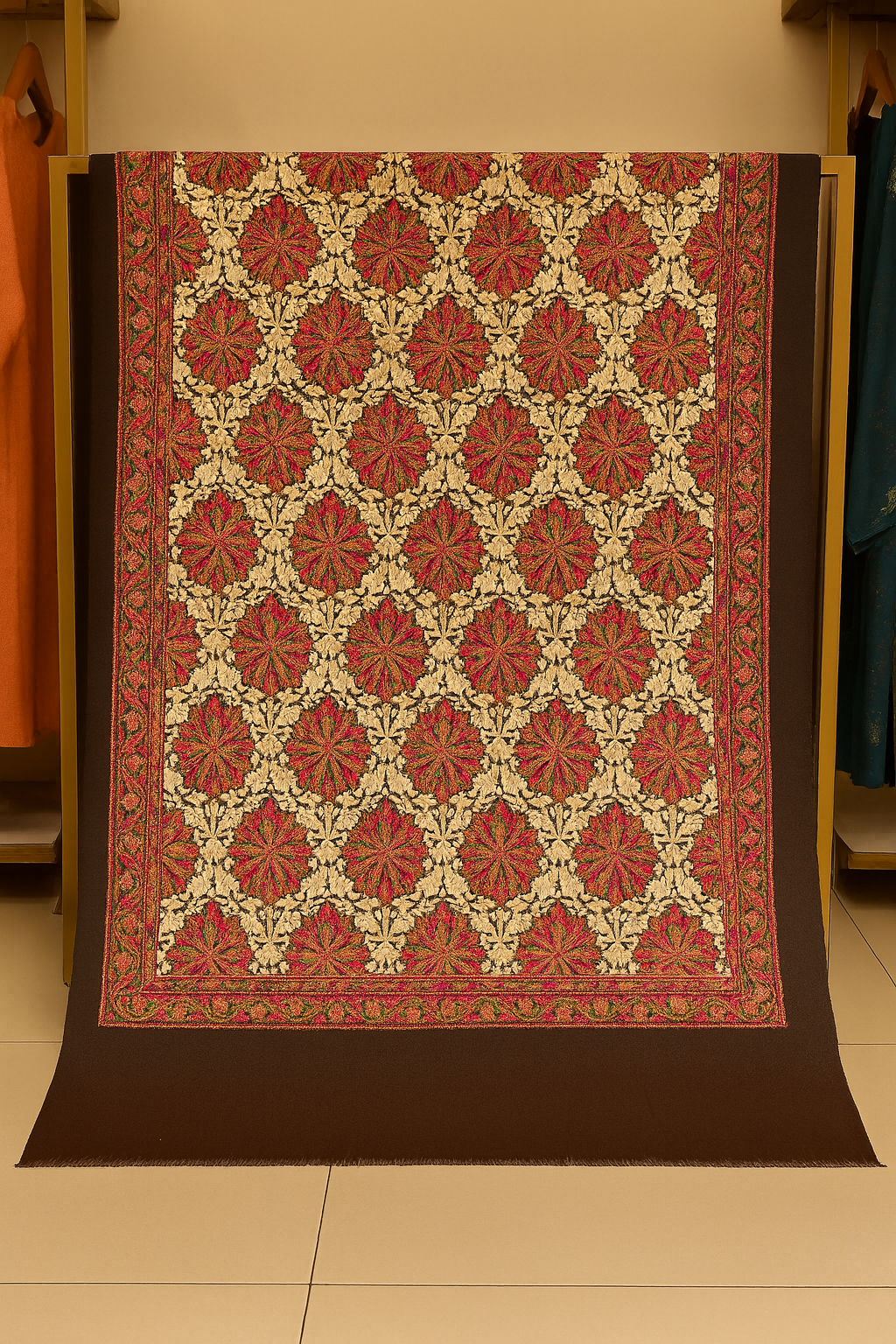 Pashmina Aari Embroidered Chocolate Brown Shawl