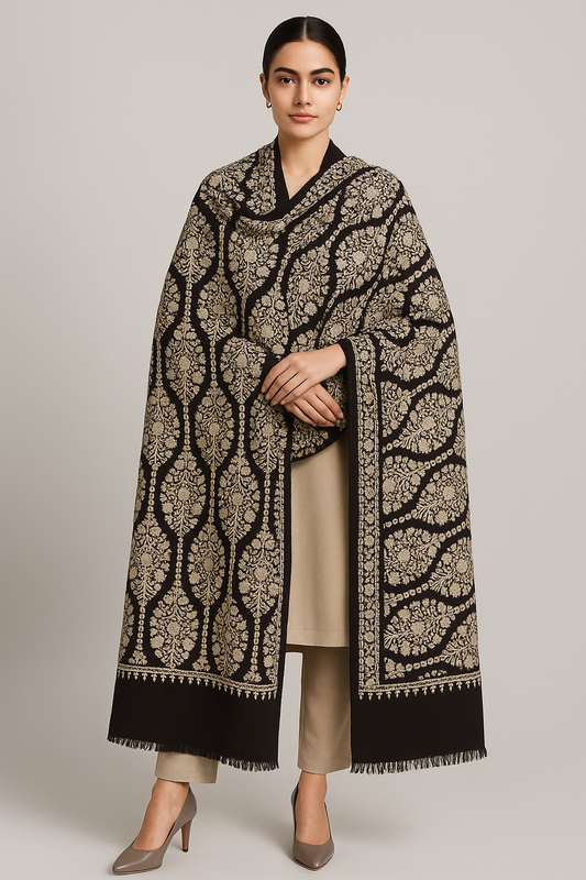 Elegant Black Pashmina Aari Embroidered Shawl