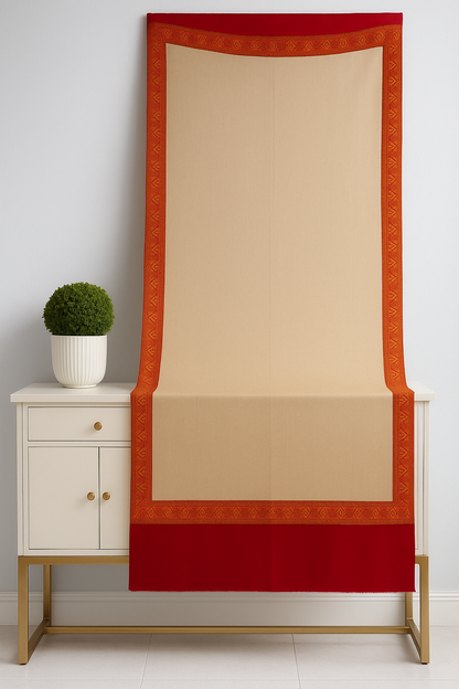 Luxury Pashmina Shawl with Red Contrast Border & Beige Center