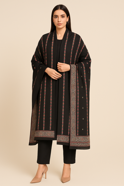 Black Karandi Embroidered Shawl