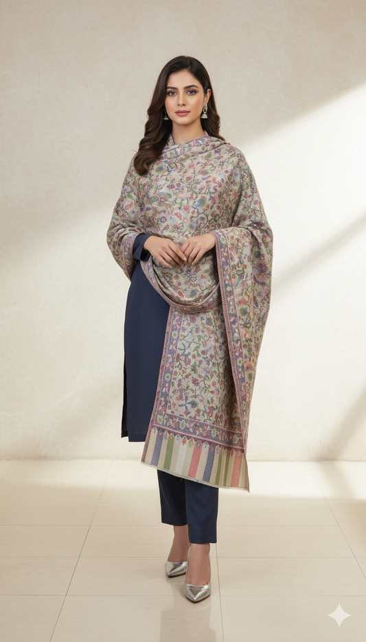 Luxury Kani Pashmina Shawl – Multicolor Floral Weave