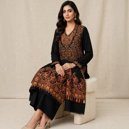 Raat Ki Rani Black Royal Kani Pashmina 3-Piece Suit
