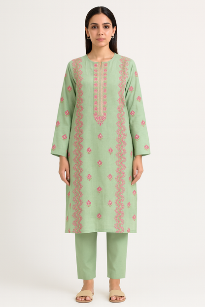 Mint Green Embroidered Unstitched Lawn 2PC