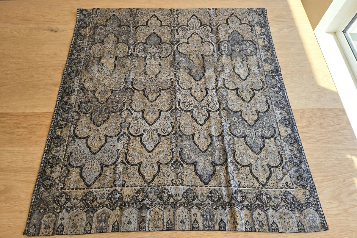 Luxury Black Gold Kani Silk Pashmina Shawl with Zari | Handmade Kashmiri Jama Shawl