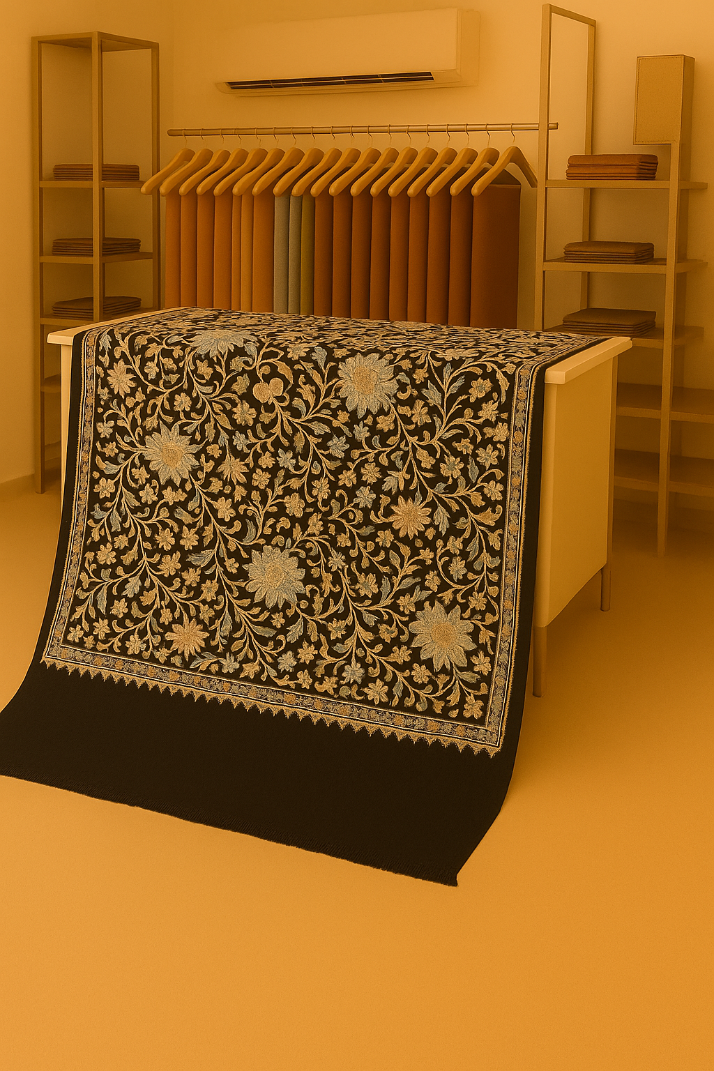 Black Pashmina Shawl with Intricate Floral Aari Embroidery