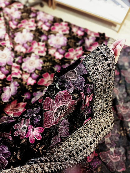 Velvet embroidered shawl