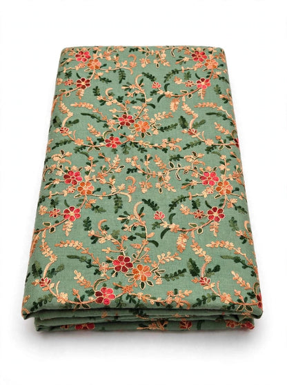Sage Green All-Over Embroidered Pashmina Shawl - Kashmiri Aari Jaal Work