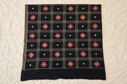 Noir Heritage - Black Embroidered Check Shawl with Red Motif