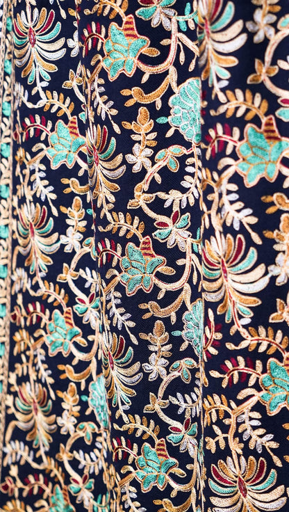 Elegant Navy Blue Pashmina Shawl with Floral Embroidery