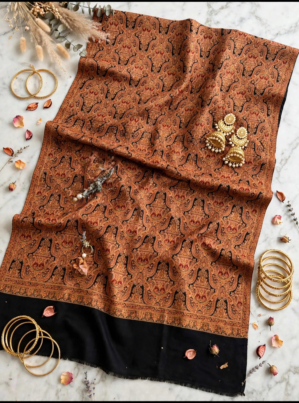 Luxury Black Kani Jama Shawl Pashmina Silk Zari Shawl Bridal Wedding Wrap