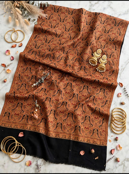 Luxury Black Kani Jama Shawl Pashmina Silk Zari Shawl Bridal Wedding Wrap