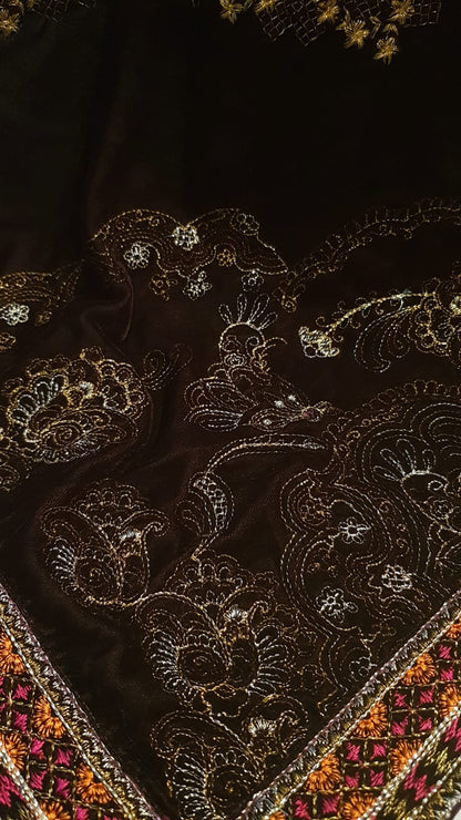 Velvet embroidered shawl