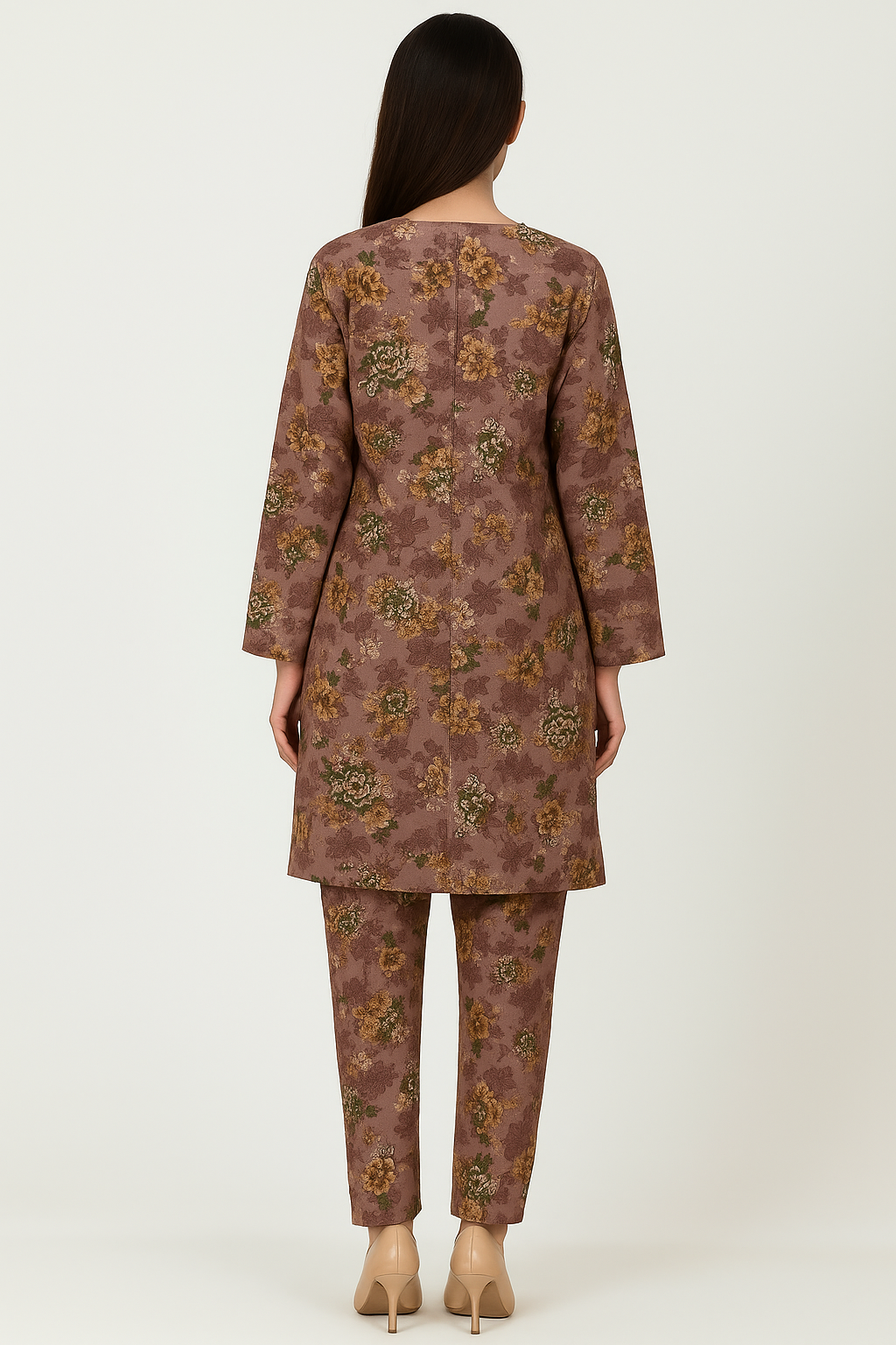 Unstitched 2-Piece Lilen Fabric – Floral Print on Mauve