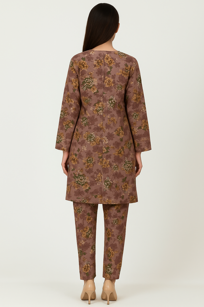 Unstitched 2-Piece Lilen Fabric – Floral Print on Mauve
