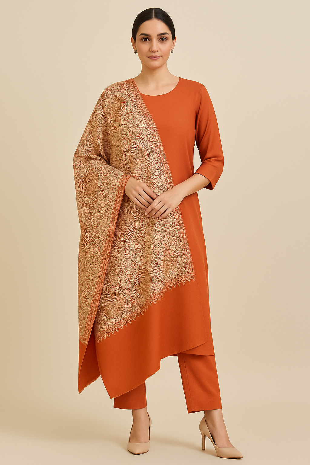 Pashmina aari embroidery shawl