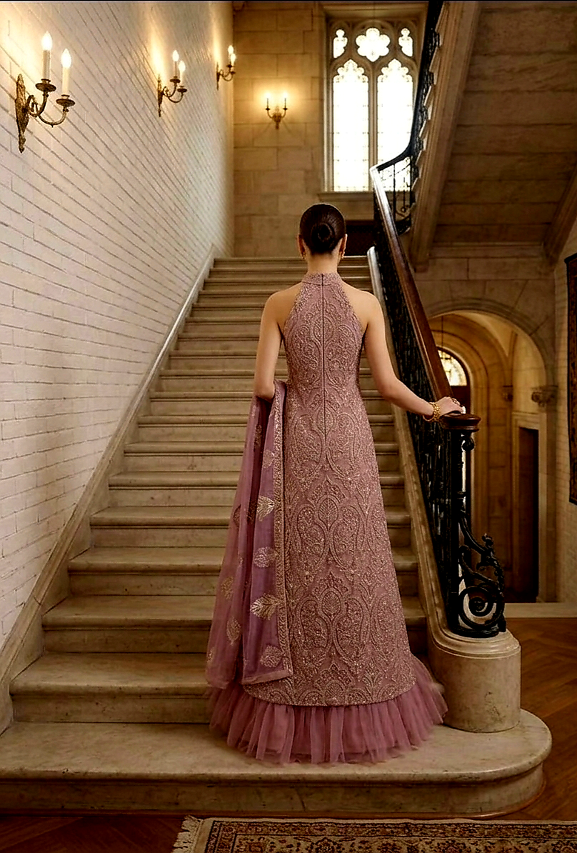 Ethereal Lavender Laser-Cut Net Embroidered 3-Piece Unstitched Suit with Chiffon Dupatta