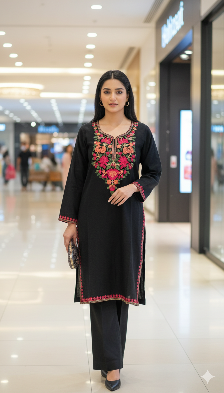 Black Embroidered Kashmiri pheran