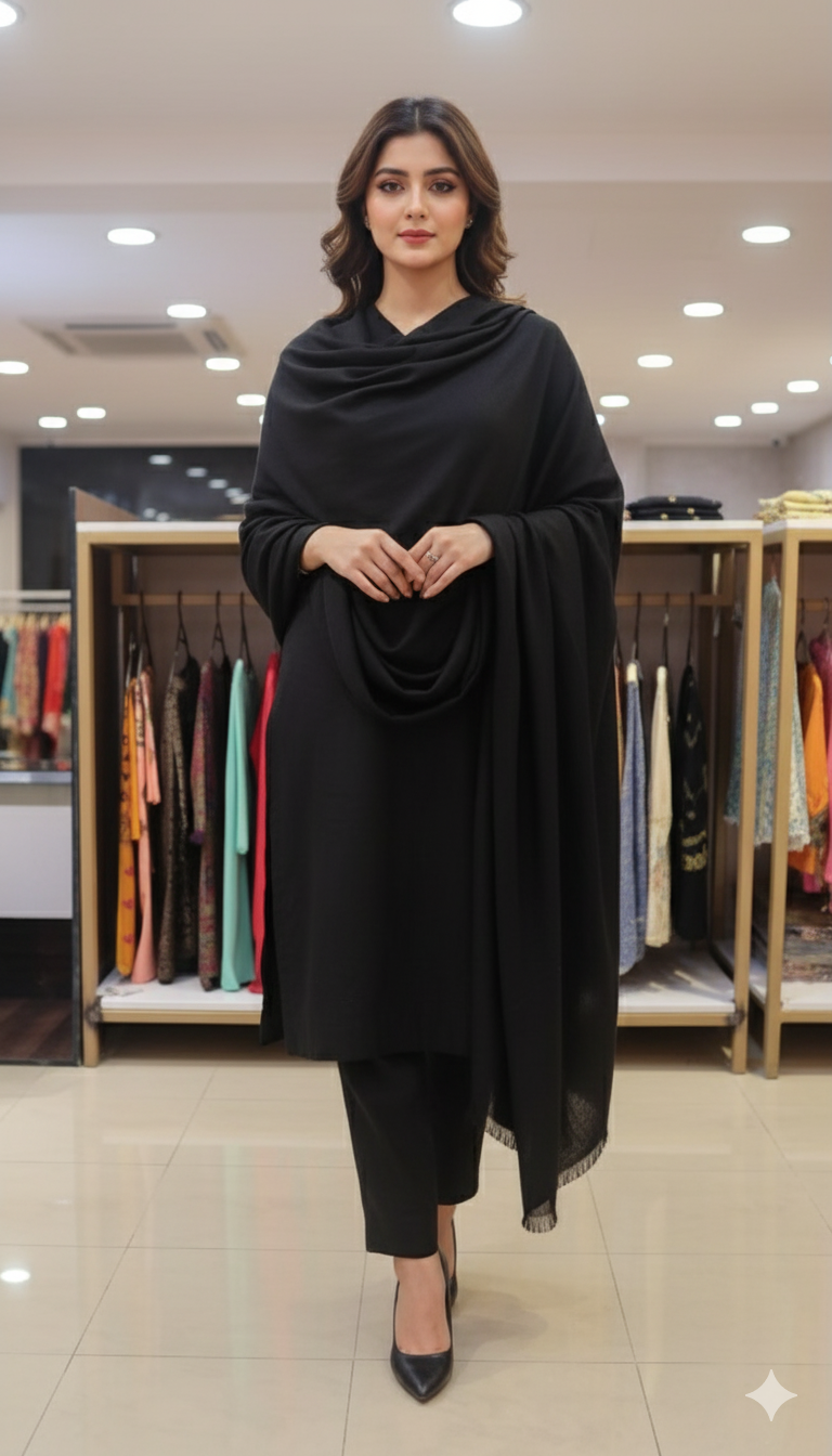 Classic Black Pure Pashmina Shawl
