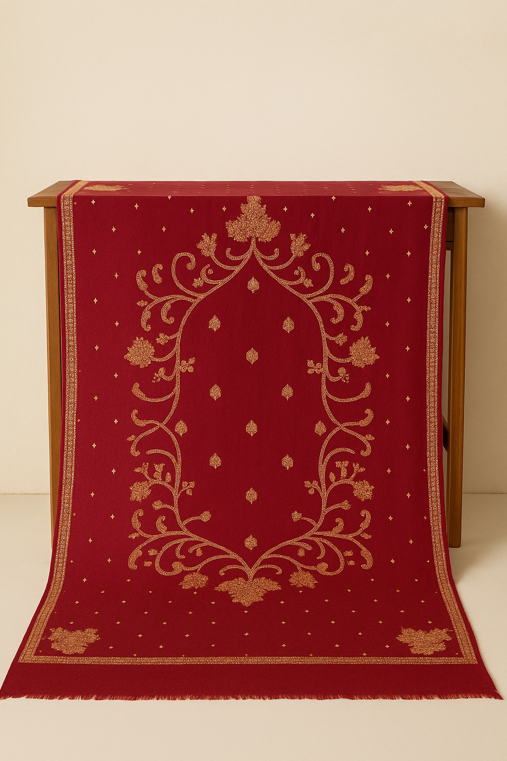 Regal Red Pashmina Shawl with Golden Embroidery