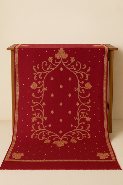 Regal Red Pashmina Shawl with Golden Embroidery