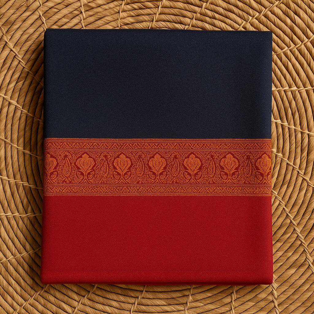 Navy & Maroon Pashmina Shawl with Aari Embroidered Border