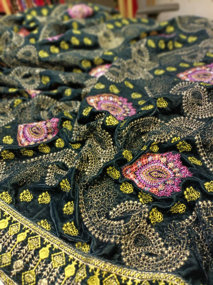 Velvet embroidered shawl