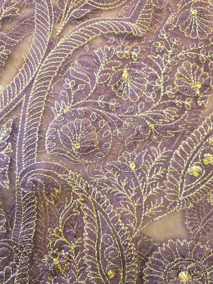 Ethereal Lavender Laser-Cut Net Embroidered 3-Piece Unstitched Suit with Chiffon Dupatta